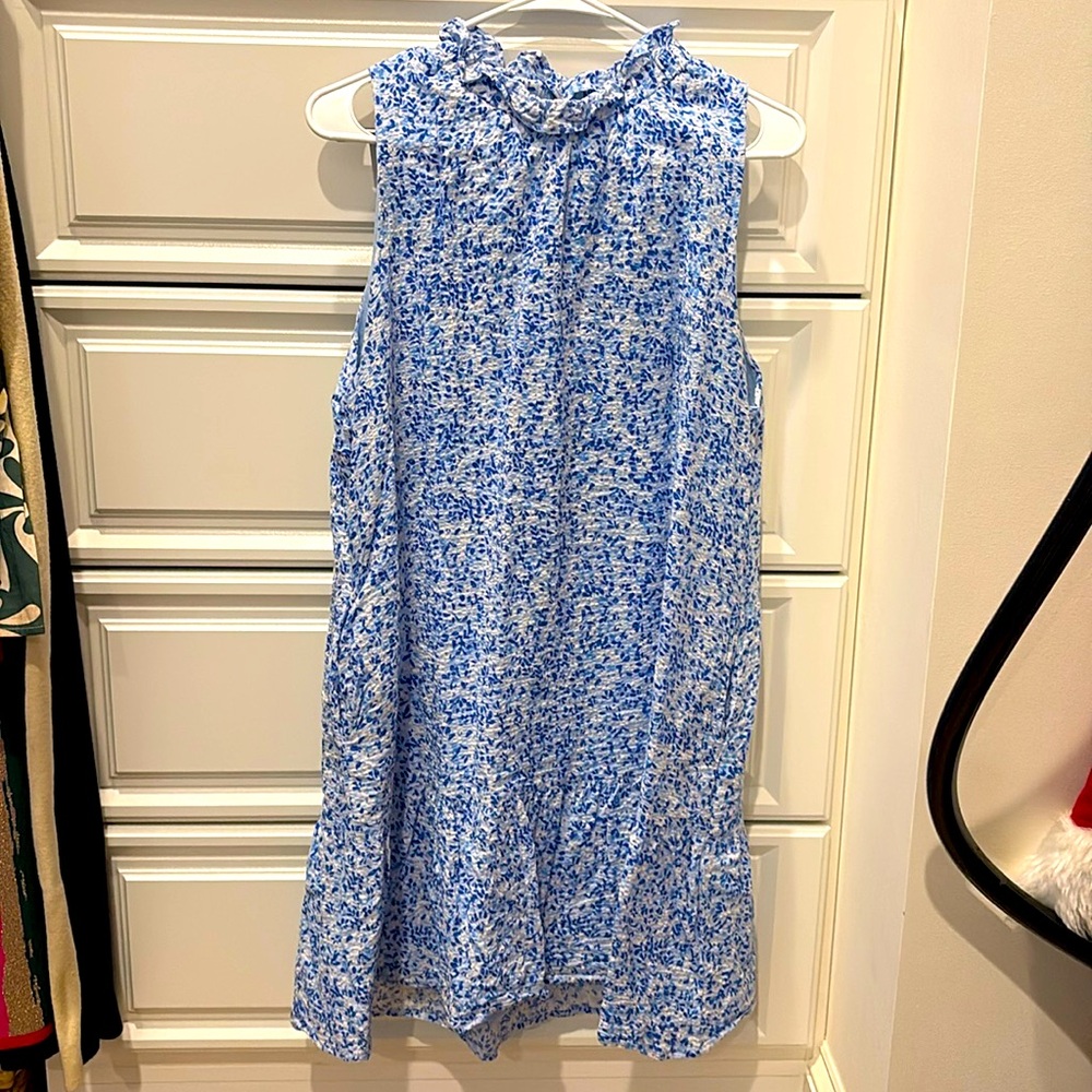 THML Blue & White Dropwaist Peplum Dress